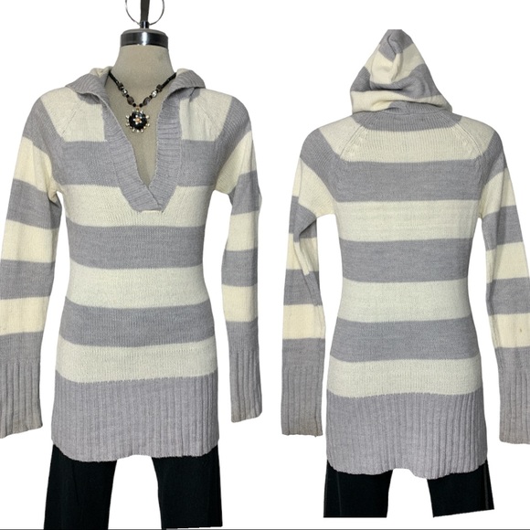 Streetwear Society Grey and White Striped Hoodie Size L - Picture 1 of 8